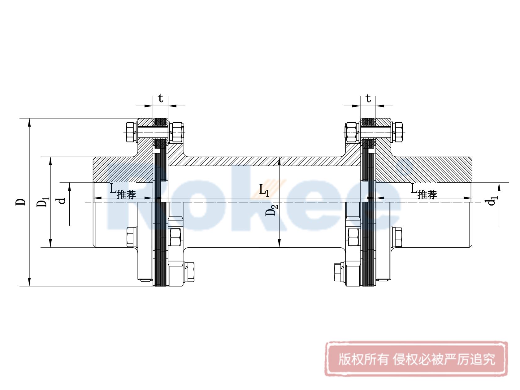 JMIIJ型(帶中間軸不帶沉孔)金屬膜片聯軸器